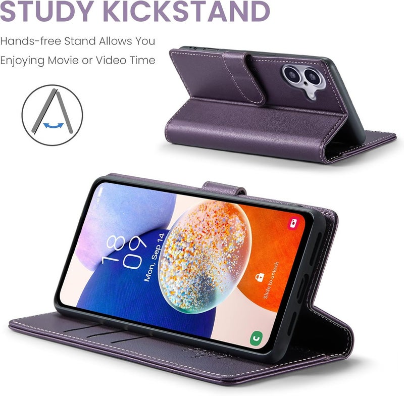 FLIPALM Wallet Case for iPhone 16, RFID Blocking Credit Card Holder, PU Leather Folio Flip Kickstand Protective Shockproof Cover for Apple 16 (Purple, for iPhone 16-6.1'') - Image 4